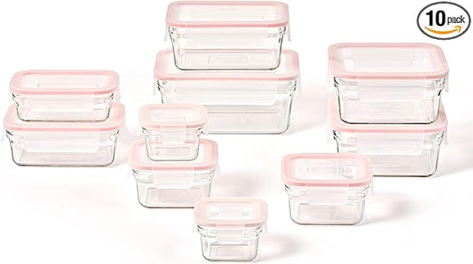 GLASSLOCK Smart 20-Piece Glass Food Storage Set - 100% Airtight & Leakproof, BPA Free lids, Freezer to Oven Safe, Meal Prep