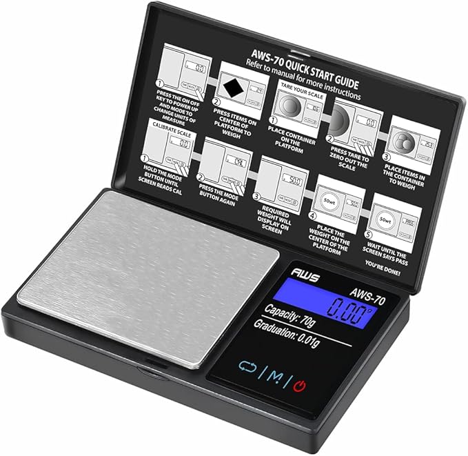 American Weigh Scales 70g x 0.01g Digital Pocket Weight Scale | Precision Digital Scale LCD Display Grams Ounces, Jewelry Scale, Small Pocket Food Scale, Electronic Lab Scale, Medicine Scale