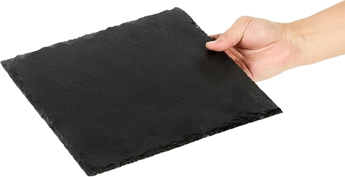 Restaurantware Slate Serving Tray 1 Pack of 10 x 10" Foam Feet Charcuterie Stone Plate Rustic Edges Freezable Black Square Serving Display Cheese Board for Kitchen, Gourmet, Dining, Parties