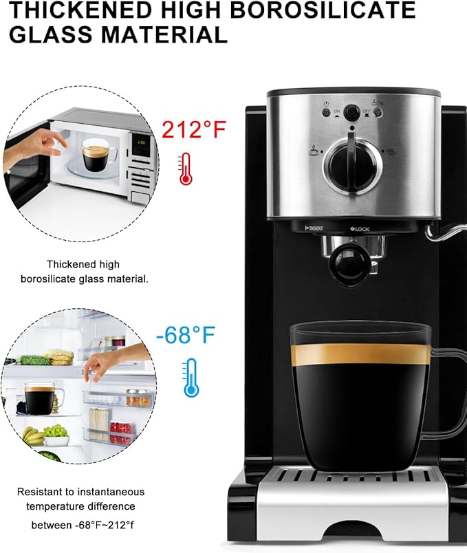 LUXU Premium Large Glass Coffee Mugs(Set of 2)-24 oz,Wide Mouth Hot or Cold Beverage Mugs,Modern Simplicity Glass Tea Coffee Cups-Big Capacity with Comfortable Handle for Home and Office-Clear