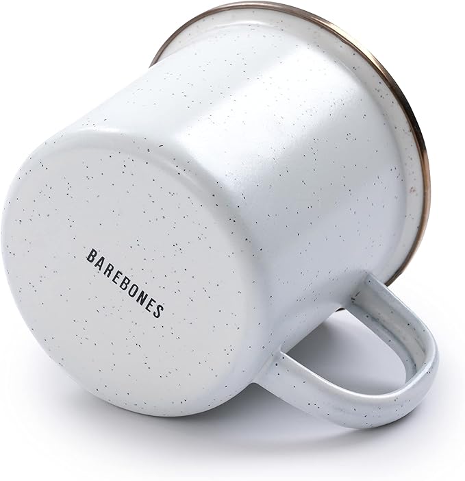 Barebones Enamel Cup Set- Enamel Coffee Mugs Set of 2 16-oz - Stainless Steel Rim Camping Mug for Indoor and Outdoor Use (Eggshell)