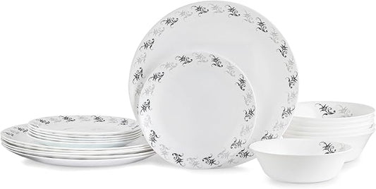 Cello Regal Dinnerware Set of 18 pieces, Service for 6, Chip & Scratch Resistant, Lightweight Round Plates and Bowls Set, Microwave & Dishwasher safe, Opalware Dinner Set, Black Magic