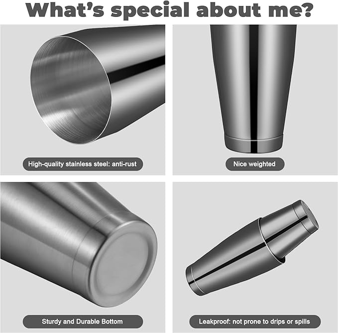 Lallisa 10 Pieces Cocktail Shakers Professional Bar Boston Shaker Set Stainless Steel Martini Shaker Drink Mixer Basic Tools Weighted Shake Metal Can for Bartenders, 18 Oz, 28 oz(Black)