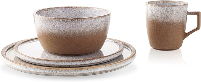 Stone Lain Vince Rustic Stoneware Reactive Glaze Dinnerware Set, Service for 4, Brown, 16 Piece