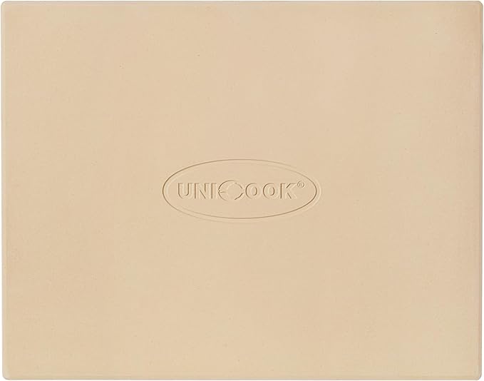 Unicook Pizza Stone for Oven and Grill, Rectangular Baking Pan 15 Inch x 12 Inch, Cordierite Large Cooking Oven Stone with Plastic Dough Scraper, Thermal Shock Resistant Pizza Pan