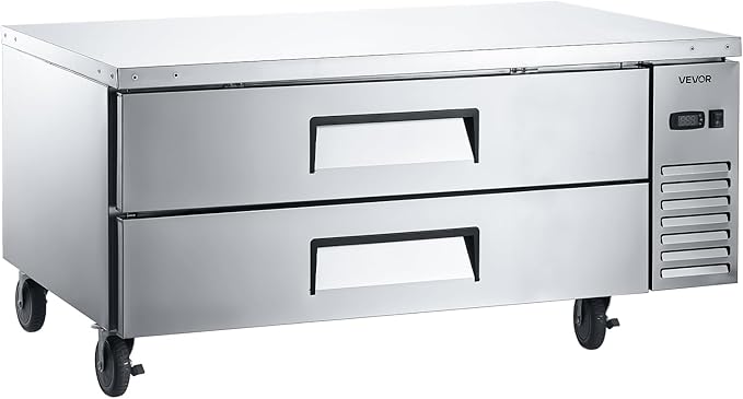 VEVOR Chef Base Refrigerator, 52" W Commercial Chef Bases Worktop Refrigerators, 2-Drawer Under Counter Fridge with 8 Pans Stainless Steel, Heavy-Duty Refrigerated Base, Invisible Door Handle