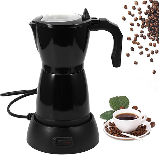 AOZBZ Coffee Pot Electric Espresso Coffe Maker, 300ml 6 Cups Stainless Steel Moka Pot with Overheat Protection and Detachable Base, Portable Italian Moka Maker, 450W, Black