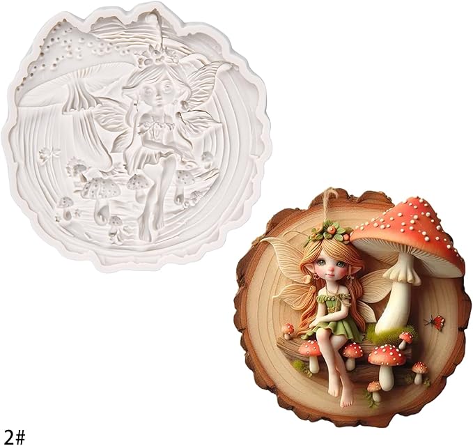 (Four-piece set) Moon sleeping dragon, fairy mushroom, whimsical girl, dragon shape, DIY silicone mold, cake chocolate mold wedding cake decoration tool soft cake mold