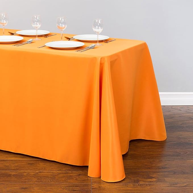 LTC LINENS 5-Pack Rectangular Tablecloths 90 in x 132 in Orange - Rounded Corners Table Cloths for 6 ft Rectangle Tables Floor Length - Polyester Fabric Cloth Table Covers for Wedding, Party