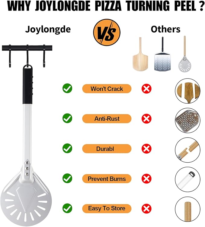 Pizza Turning Peel 7 Inch Round Anodized Aluminum Perforated Pizza Peel Turner With Metal Handle Pizza Paddle Spinner For Outdoor Pizza Oven Accessories