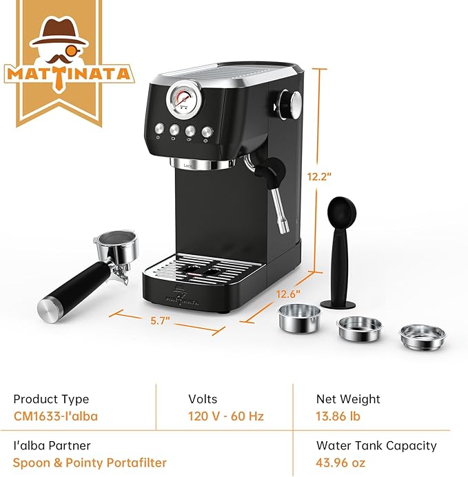 Espresso Machine 20 Bar, Espresso Coffee Maker with Professional Milk Frother Steam Wand for Cappuccino & Latte, 49oz Removable Water Tank for Home, Black