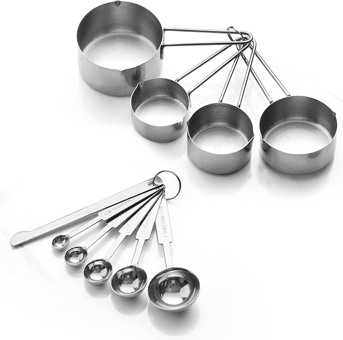 10-Piece Stainless Steel Measuring Cups and Spoons Set for Home Baking Essentials, Dishwasher Safe Kitchen Tools