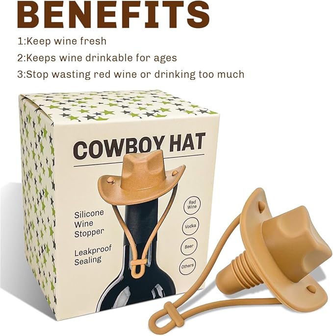 Cowboy Hat Silicone Wine Stopper -Wine Accessories Gifts for Adults-Funny Kitchen Gadgets Gifts for Wine Lover