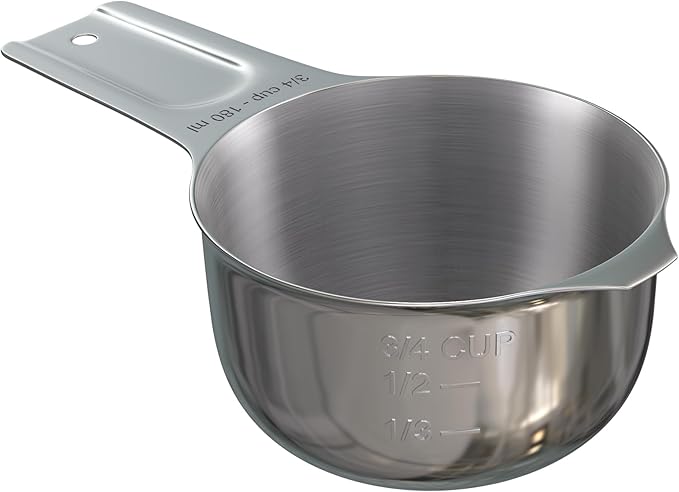 Color Up ¾ Cup Measuring Cup (180 ml) – Premium Chrome Stainless Steel, Accurate for Wet & Dry Ingredients, Embossed Markings, Easy-Pour Spouts, Dishwasher-Safe, Kitchen Essential