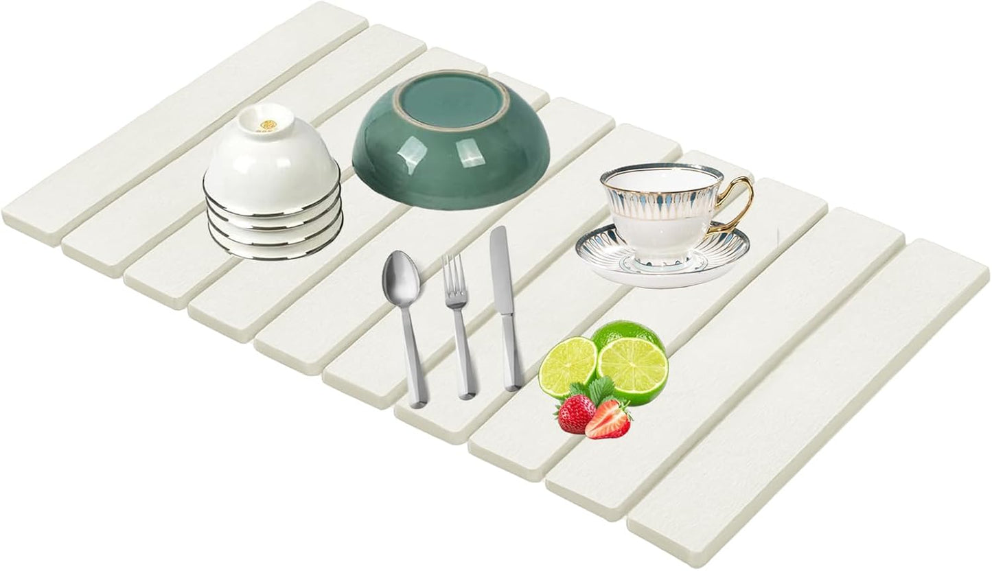 Stone Drying Mat for Kitchen Counter, Collapsible Dish Drying Mat, Fast Drying Diatomaceous Earth Dish Drying Mats, Water Absorbent Diatomite Kitchen Mat (white, small)