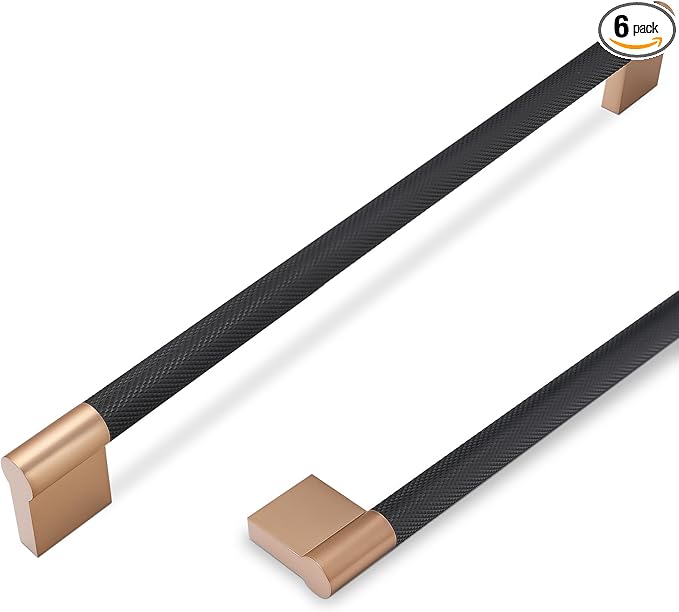 6 Pack 12-5/8 Inch Black and Champagne Copper Cabinet Handles - Knurled Pulls for Kitchen Drawers and Cabinets - Hardware