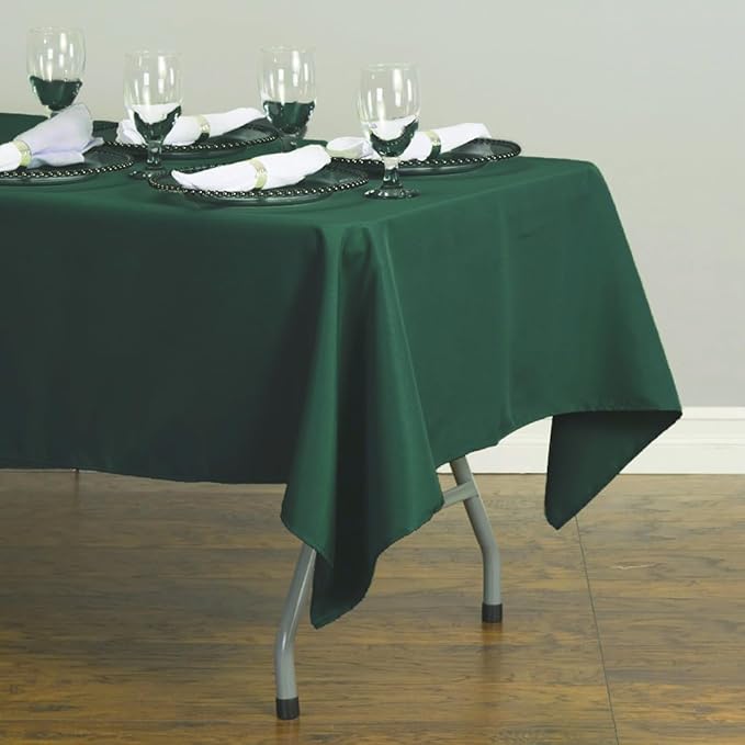 LTC LINENS 10 Pack Hunter Green Rectangular Tablecloths 60 x 102 Inch for 6 ft Rectangle Banquet Tables with Half-Drop - Stain and Wrinkle Resistant Polyester Fabric Cloth Table Covers for Party