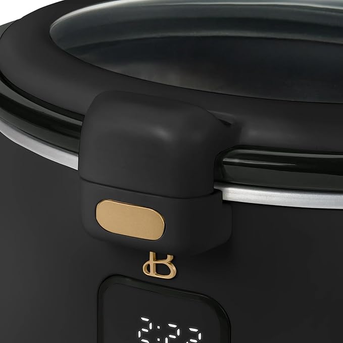 Beautiful 4-Qt Programmable Slow Cooker with Hinged Locking Lid & Touch Display – 3 Heat / 4 Timer Settings (Black Sesame)
