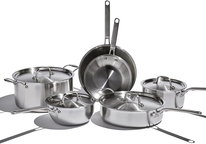 Heritage Steel Eater Series 10 Piece Cookware Set | Made in USA | 5 Ply Fully Clad Stainless Steel Cookware Set | Stay Cool Handle | Induction Ready & Non-Toxic