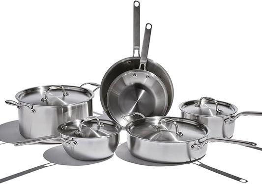 Heritage Steel Eater Series 10 Piece Cookware Set | Made in USA | 5 Ply Fully Clad Stainless Steel Cookware Set | Stay Cool Handle | Induction Ready & Non-Toxic