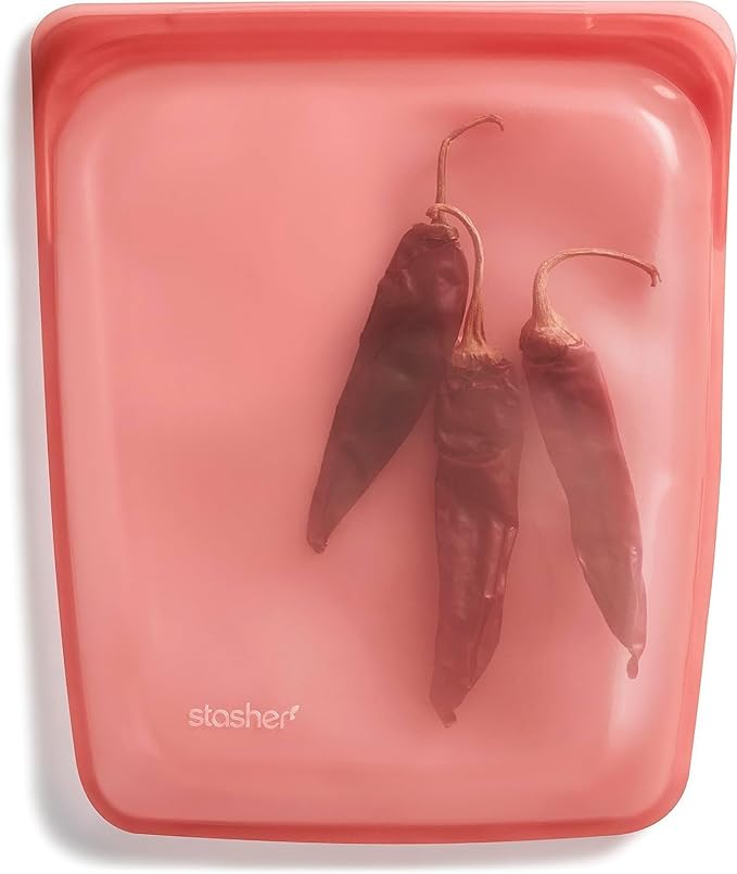 Stasher Premium Silicone Reusable Food Storage Half Gallon Bag, Red, Microwave, Sous Vide, Dishwasher, Oven and Freezer Safe, BPA Free, Leak-free, Eco-friendly, 64 Oz
