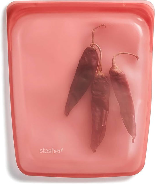 Stasher Premium Silicone Reusable Food Storage Half Gallon Bag, Red, Microwave, Sous Vide, Dishwasher, Oven and Freezer Safe, BPA Free, Leak-free, Eco-friendly, 64 Oz
