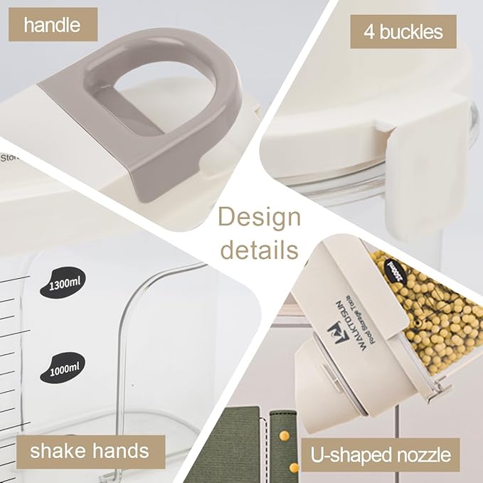 Cereal Containers Storage with Pouring Spout Airtight Kitchen and Pantry Organization Canisters for Dry Food Nuts Flour and Sugar Bin BPA Free Pet Dog Cat Food Dispenser 2500ml (Gray-2pcs)