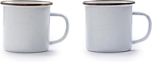 Barebones Enamel Cup Set- Enamel Coffee Mugs Set of 2 16-oz - Stainless Steel Rim Camping Mug for Indoor and Outdoor Use (Eggshell)