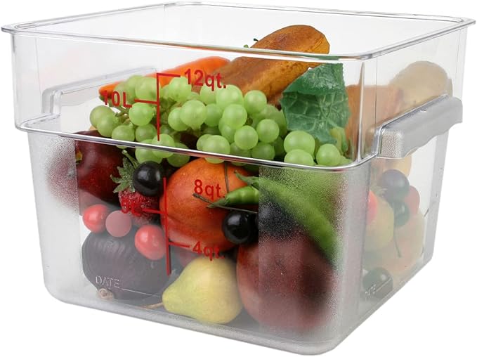 Tiger Chef 12 Quart Commercial Grade Clear Food Storage Square Polycarbonate Containers With Blue Lids 4 Pack