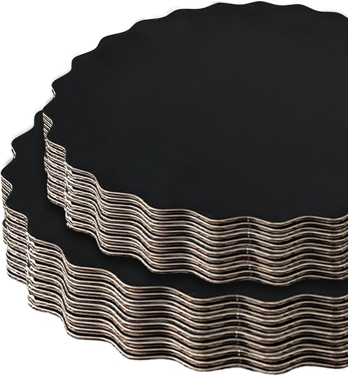 qiqee 12 Inch Black Wave Cake Boards Round 15-Packs Circles Rounds Base Food-Grade Cardboard Wave Cake Plate（Thinner But Stronger）
