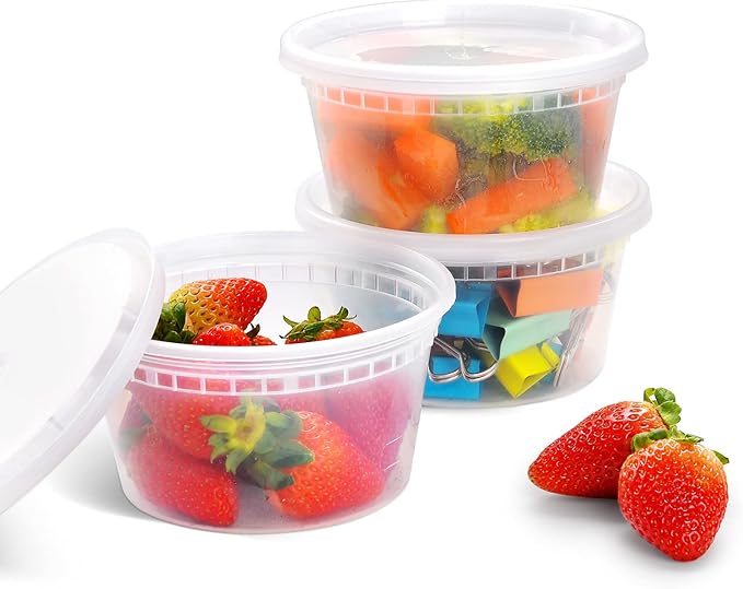 EDI [12 OZ, 50 Sets] Plastic Deli Food Storage Containers with Airtight Lids | Microwave-, Freezer-, Dishwasher-Safe | BPA Free | Heavy-Duty | Meal Prep | Leakproof | Recyclable