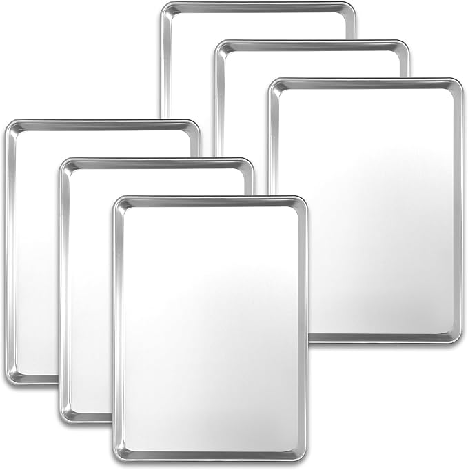 6 Pack Large Size Baking Sheet Pans, Aluminum Commercial Cookie Sheets Non-Stick, 21"x15"