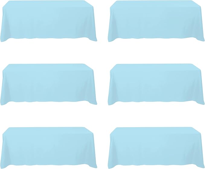 BRILLMAX 6 Pack Light Blue Tablecloths for 8 Foot Rectangle Tables 90 x 156 Inch - 8ft Rectangular Bulk Linen Polyester Fabric Washable Cloth Cover for Wedding Reception Banquet Birthday Party