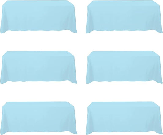 BRILLMAX 6 Pack Light Blue Tablecloths for 8 Foot Rectangle Tables 90 x 156 Inch - 8ft Rectangular Bulk Linen Polyester Fabric Washable Cloth Cover for Wedding Reception Banquet Birthday Party