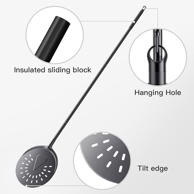 Turning Pizza Peel, 9 Inch Aluminum Perforated Peel with Detachable 33 or 48 Inch Long handle, Lightweight Pizza Paddle for Baking Homemade Pizza Bread