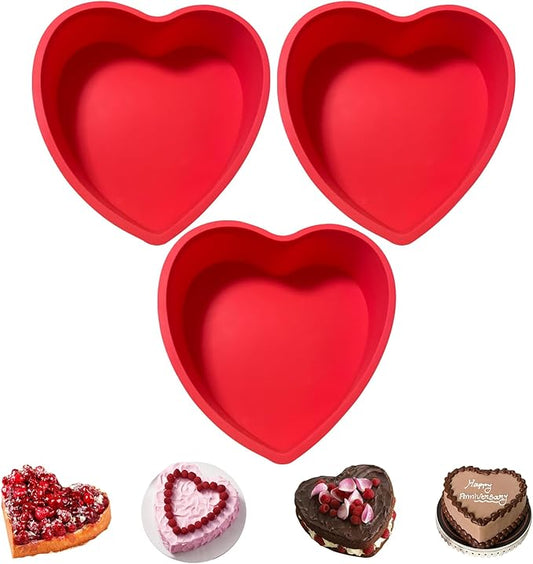Heart Shaped Cake Pans, 3pcs 6 Inch Silicone Cake Pan for Baking, Heart Molds Silicone Non-Stick Quick Release Suitable, Easy Clean