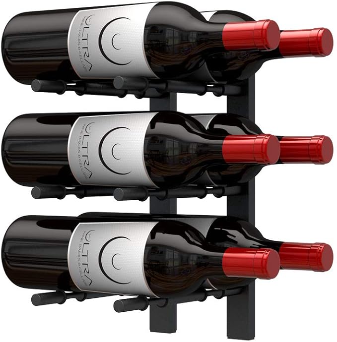 Ultra Wine Racks Wall Mounted Label-Out Wine Racks (1 Foot 2 Deep, Matte Black, 6 Wine Bottles) - Modern Metal Wine Storage, Modular Design for Home Bar, Kitchen, Dining Rooms, & Wine Cellars