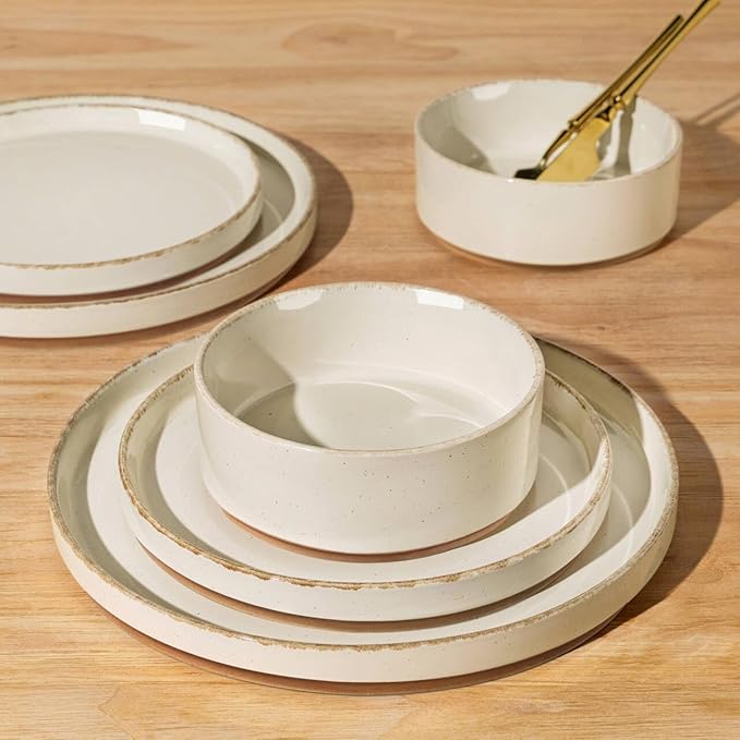 AmorArc Ceramic Dinnerware Sets for 4, 12 Pieces Handpainted Plates and Bowls Set with Rustic Terracotta Underside, Scratch Resistant Stoneware Dishes Set, Dishwasher & Microwave Safe