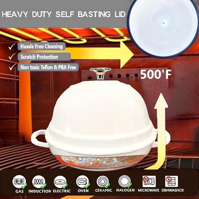 Dutch Oven for Bread Baking,6 Quart Enamel Bread Oven for Sourdough,10.5"Bread Oven with Lid,Bread Pans for Homemade Bread,White Thick Enamel Bread Pan-with Silicone Baking Mat&Recipe,Gifts for Family