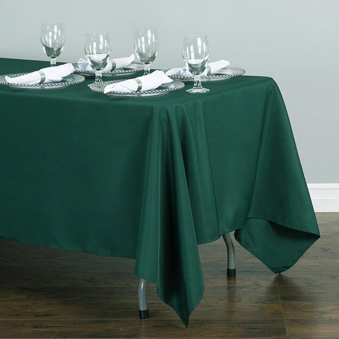 LTC LINENS 5 Pack Hunter Green Rectangle Tablecloths 70 x 120 Inch for 6 or 8 ft Rectangular Banquet Tables with Half-Drop - Stain and Wrinkle Resistant Polyester Cloth Table Covers for Wedding, Party