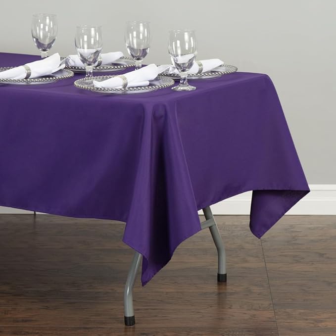LTC LINENS 5 Pack Purple Rectangular Tablecloths 60 x 102 Inches for 6 Feet Rectangle Banquet Tables with Half-Drop - Stain and Wrinkle Resistant Polyester Fabric Cloth Table Covers for Party, Wedding