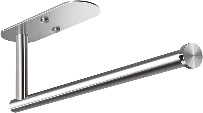 VAEHOLD Adhesive Paper Towel Holder Under Cabinet Mount, Wall Mounted Paper Towel Roll Holder for Kitchen Paper Towel, Stainless Steel（Silvery）