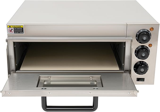 Commercial Electric Pizza Oven 16 Inch Countertop Pizza Oven Commercial Pizza Maker Machine, 1800W Indoor Stainless Steel Pizza Cooker w/Removable Pizza Stone, 122-662°F & 30Min Timer
