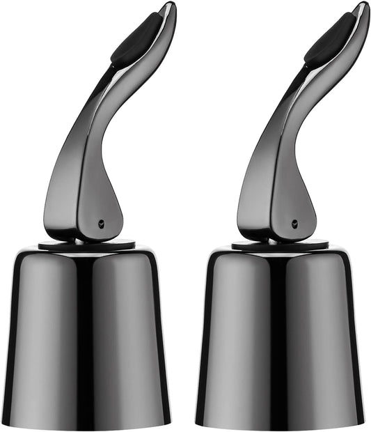 Wine Stoppers for Wine Bottles with Stainless Steel Vacuum Wine Bottle Stopper with Silicone Reusable Wine Corks, Leak proof Keep Fresh Suitable for Red&White Bottle (Black, 2 Pack)
