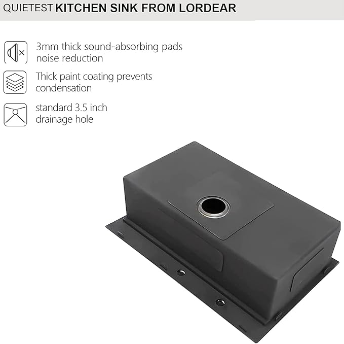 Lordear 33 Black Kitchen Sink Drop In 33x22 Gunmetal Black 16 Gauge Stainless Steel Drop In Kitchen Sinks R10 Round Corner Single Bowl Topmount Over Counter Rectangular Sink Basin