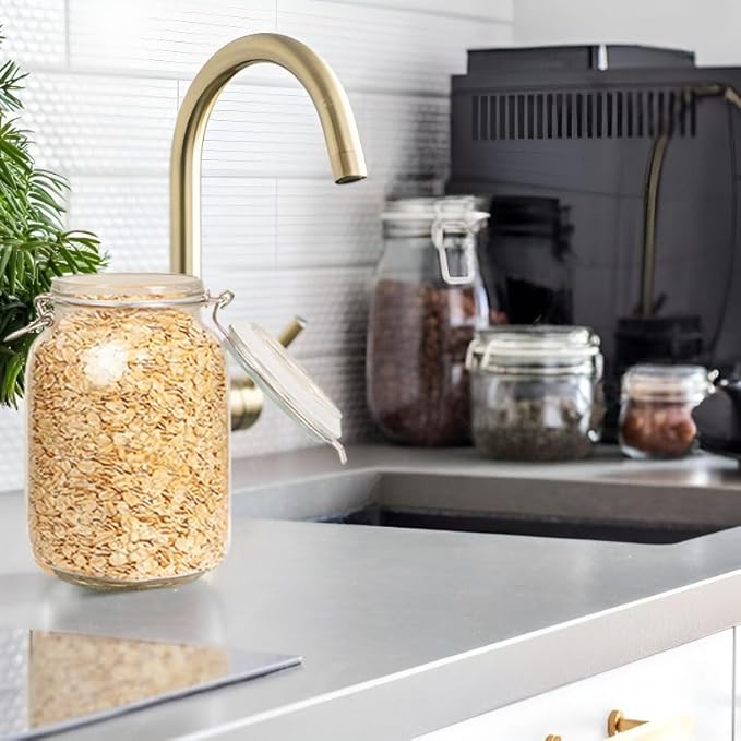 Airtight Glass Canister with Lids 50oz Food Storage Jar Square - Storage Container with Clear Preserving Seal Wire Clip Fastening for Kitchen Canning Flour, Cereal, Sugar, Beans