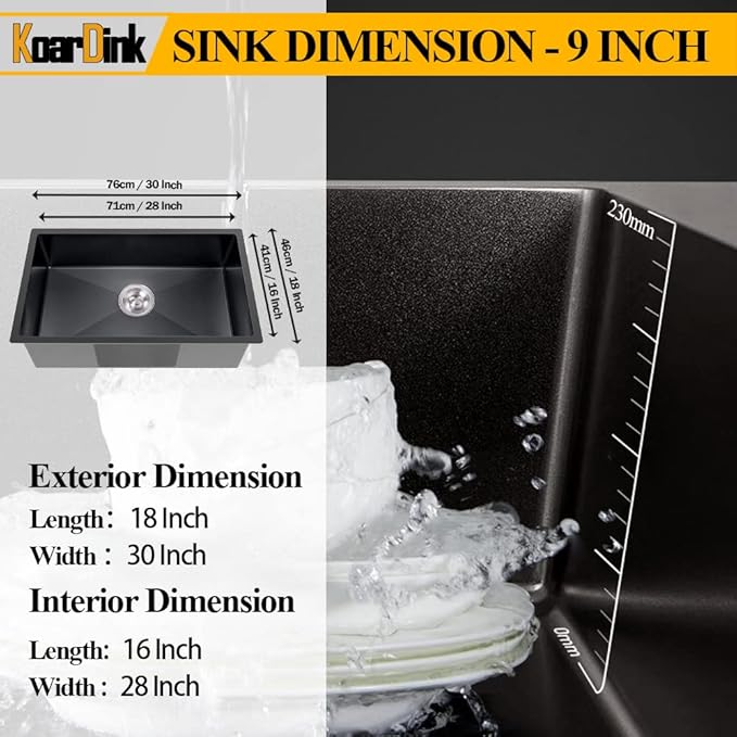 Black Kitchen Sink, Undermount Stainless Steel Bar Sink 30x18x9 Inch Drop In Single Bowl Kitchen Sink With Accessories-Sink Grid,Silicon Faucet Mat,Drain Assembly Set For Modern Kitchen Sink