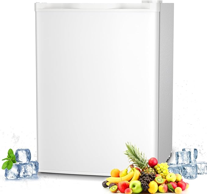 Antarctic Star Mini Compact Refrigerator with Freezer, 2.6 Cu.Ft. Single Door Adjustable Removable Shelves for Apartment/Dorm/Office,WHITE