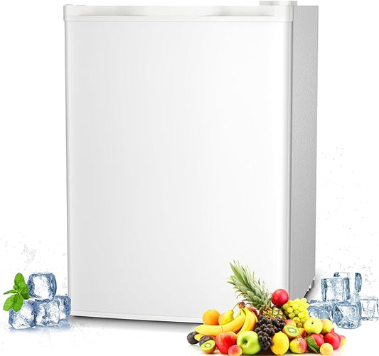 Antarctic Star Mini Compact Refrigerator with Freezer, 2.6 Cu.Ft. Single Door Adjustable Removable Shelves for Apartment/Dorm/Office,WHITE