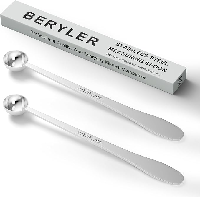 2PCS 1/2 Teaspoon(1/2tsp, 1/6tbsp, 2.5 ml) Single Measuring Spoon, Extra-long Handle Individual Measure Scoop, Stainless Steel Spoons Only